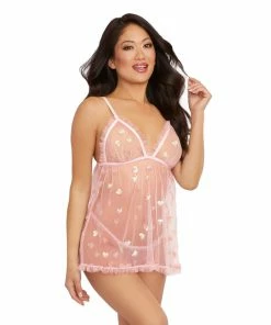 Dreamgirl International Babydolls & Chemises Babydoll & G-String Lingerie Set With Sequin Hearts & Ruffle Detail