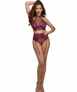 Dreamgirl International Bra With Halter Neckline And Matching High-Waisted Garter Panty LINGERIE