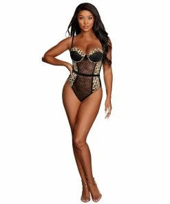Dreamgirl International Cheetah Print Stretch Lace And Mesh Teddy