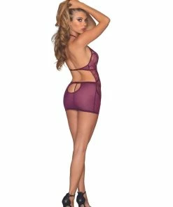 Dreamgirl International Contemporary Lace & Mesh Chemise Set With Halter Neckline