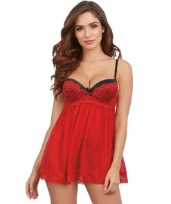 Dreamgirl International Contrast Lace Overlay Babydoll