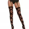 Dreamgirl International Diamond Net Thigh High Stockings With Large 'X' Design Detailing Babydolls & Chemises