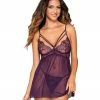 Dreamgirl International Eyelash Lace Babydoll & G-String Set With Strappy Neck & Gold Ring Details