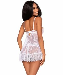 Dreamgirl International Eyelash Lace Babydoll & G-String Set With Underwire Balconette Bra Support