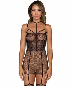 Dreamgirl International Fishnet Garter Dress With Collar & Tie Back Closure What's New