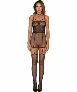Dreamgirl International Fishnet Garter Dress With Collar & Tie Back Closure What's New