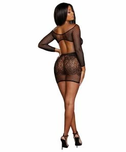 Dreamgirl International LINGERIE Fishnet & Lace Versatile Long-Sleeved Chemise