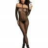 Dreamgirl International Fishnet Off-The-Shoulder Bodystocking With Attached Collar