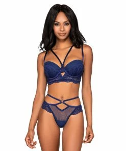 Dreamgirl International Fishnet & Scalloped Lace Bra Set With Plunge Neckline What's New
