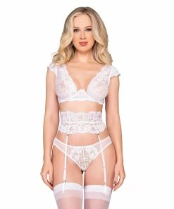 Dreamgirl International Lace & Mesh Garterbelt & Panty Set With Keyhole Ribbon Back Detail
