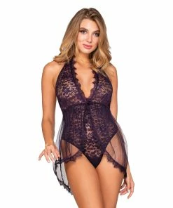 Dreamgirl International Halter Plunge Front Stretch Lace Teddy What's New
