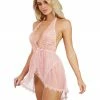 Dreamgirl International Cottage Core Halter Plunge Lace Teddy With Attached Flyaway Skirt