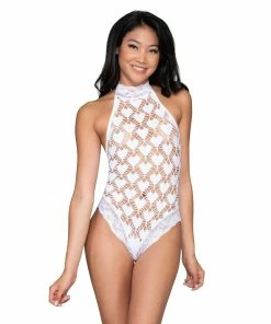 Dreamgirl International What's New Heart Patterned Fence Net Seamless Teddy Set With Wrist Restraints