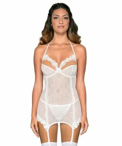 Dreamgirl International Lace & Mesh Underwire Garter Slip & G-String Set With Venise Lace Detail What's New