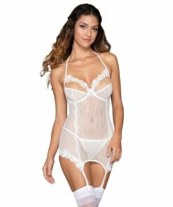 Dreamgirl International Lace & Mesh Underwire Garter Slip & G-String Set With Venise Lace Detail What's New