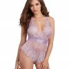 Dreamgirl International Lace Romper With Eyelash Lace Trim And Open Back LINGERIE