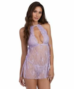 Dreamgirl International Lace Toga Chemise And Matching G-String Set