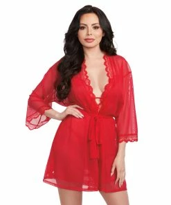 Dreamgirl International Mesh Chemise & Robe Set With Matching G-String