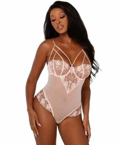 Dreamgirl International LINGERIE Opalescent Mesh And Embroidered Lace Teddy