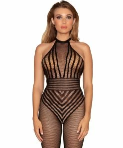 Dreamgirl International What's New Open Crotch Fishnet Bodystocking With Halter Neck & T-Back Strap