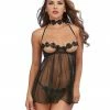 Dreamgirl International Open Cup Mesh Babydoll With Venise Lace Choker