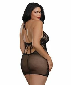 Dreamgirl International Babydolls & Chemises Plus Size Baby Fishnet And Lace Halter Chemise With G-String