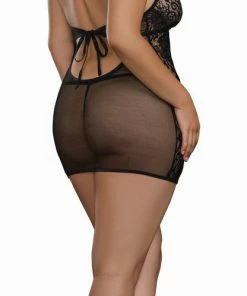 Dreamgirl International Babydolls & Chemises Plus Size Baby Fishnet And Lace Halter Chemise With G-String