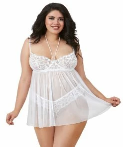 Dreamgirl International Plus Size Babydoll With Removable Pearl Neckline