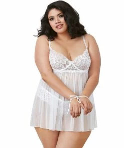 Dreamgirl International Plus Size Babydoll With Removable Pearl Neckline
