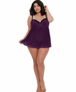Dreamgirl International Plus Size Contrast Lace Overlay Babydoll