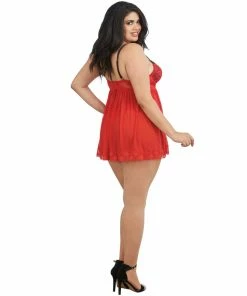 Dreamgirl International Plus Size Contrast Lace Overlay Babydoll