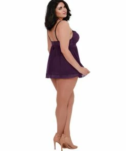 Dreamgirl International Plus Size Contrast Lace Overlay Babydoll LINGERIE