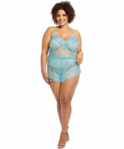 Dreamgirl International Plus Size Delicate Floral Lace Camisole & Shorts Set LINGERIE