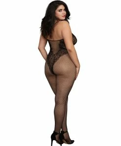 Dreamgirl International Plus Size Fishnet Bodystocking With Knitted 'Teddy' Design