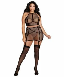 Dreamgirl International Plus Size Fishnet Bralette & High-Waister Garter Skirt Set LINGERIE 10 Dreamgirl International Plus Size Fishnet Bralette & High-Waister Garter Skirt Set LINGERIE