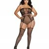 Dreamgirl International Bodysuits & Teddies Plus Size Fishnet & Geometric Teddy Bodystocking