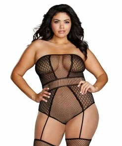 Dreamgirl International Bodysuits & Teddies Plus Size Fishnet & Geometric Teddy Bodystocking