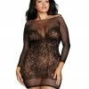 Dreamgirl International LINGERIE Plus Size Fishnet & Lace Versatile Long-Sleeved Chemise