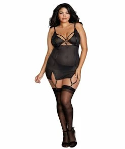 Dreamgirl International Plus Size Fishnet Power Mesh Garter Slip