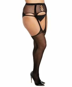 Dreamgirl International Plus Size Fishnet Suspender Garter Pantyhose