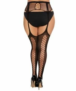 Dreamgirl International Plus Size Fishnet Suspender Garter Pantyhose