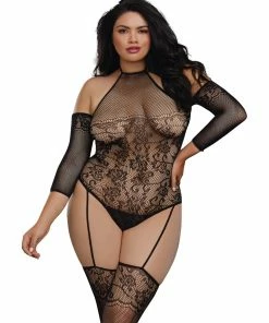 Dreamgirl International Plus Size Fishnet Teddy Bodystocking With 3/4 Length Sleeves 6 Dreamgirl International Plus Size Fishnet Teddy Bodystocking With 3/4 Length Sleeves
