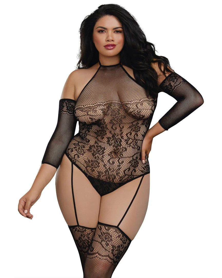 Dreamgirl International Plus Size Fishnet Teddy Bodystocking With 3/4 Length Sleeves 3 Dreamgirl International Plus Size Fishnet Teddy Bodystocking With 3/4 Length Sleeves