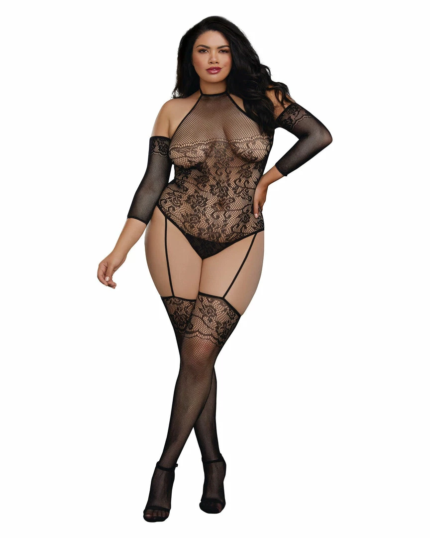 Dreamgirl International Plus Size Fishnet Teddy Bodystocking With 3/4 Length Sleeves 1 Dreamgirl International Plus Size Fishnet Teddy Bodystocking With 3/4 Length Sleeves