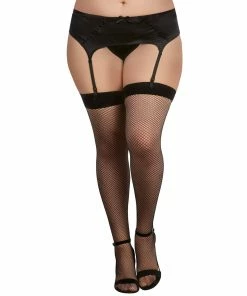 Dreamgirl International Plus Size Fishnet Thigh High Stockings With Back Seam