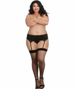 Dreamgirl International Plus Size Fishnet Thigh High Stockings With Back Seam