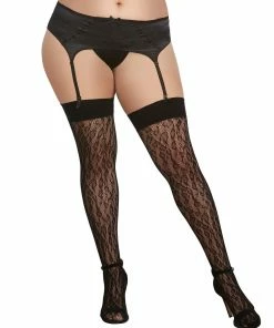 Dreamgirl International Plus Size Fishnet Thigh High Stockings With Knitted Leopard Design