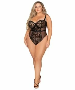 Dreamgirl International Plus Size Flocked Animal Print Mesh Teddy With Studded Trim Detail What's New