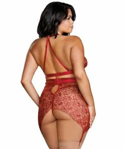 Dreamgirl International Plus Size Floral Embroidery Bralette & Garter Skirt LINGERIE