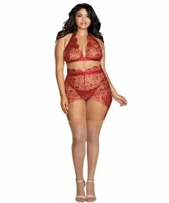 Dreamgirl International Plus Size Floral Embroidery Bralette & Garter Skirt LINGERIE 7 Dreamgirl International Plus Size Floral Embroidery Bralette & Garter Skirt LINGERIE